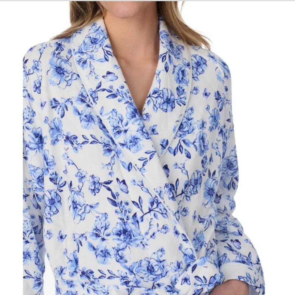 Eileen West Blue Floral Ballet Wrap Robe - Picture 3 of 6